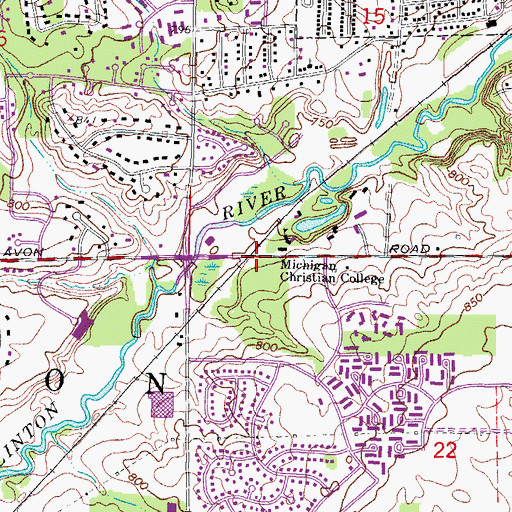 Topographic Map of Rochester College, MI