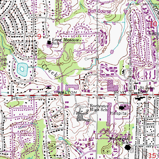 Topographic Map of Rochester Hills Plaza Shopping Center, MI