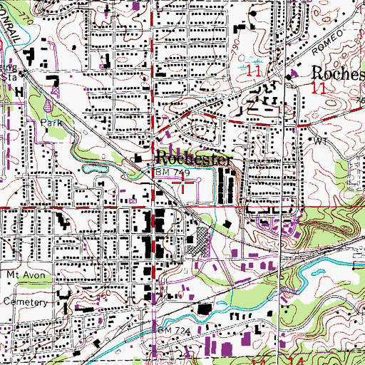 Topographic Map of Rochester Library, MI