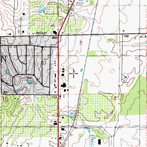 Topographic Map of Romeo Village Shopping Center, MI