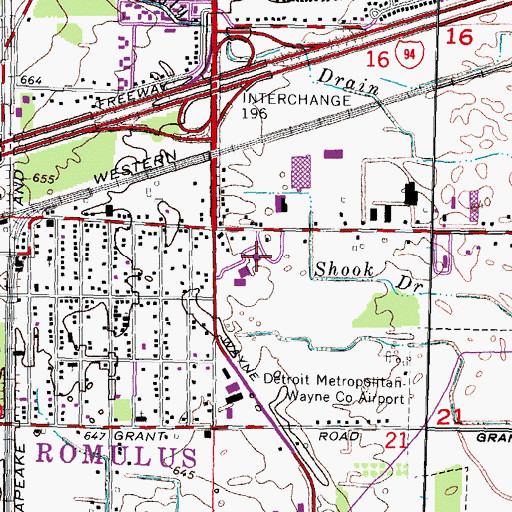 Topographic Map of Romulus City Hall, MI