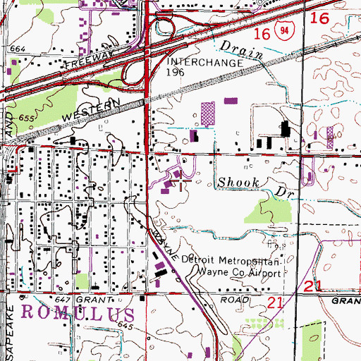 Topographic Map of Romulus Civic Center, MI