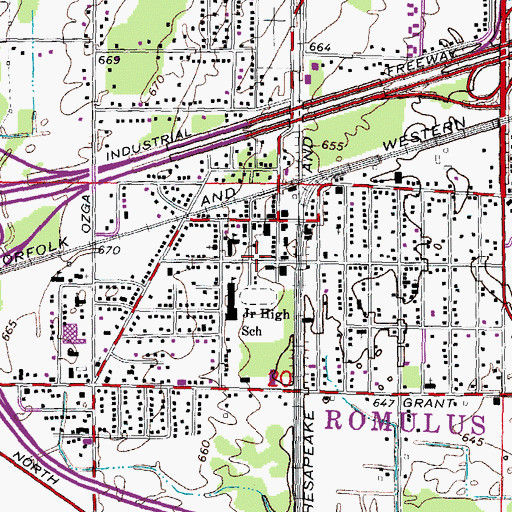 Topographic Map of Romulus Fire Department, MI