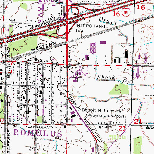 Topographic Map of Romulus Library, MI