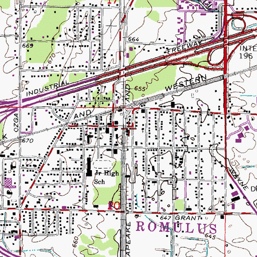 Topographic Map of Romulus Post Office, MI