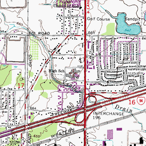 Topographic Map of Romulus Senior High School, MI