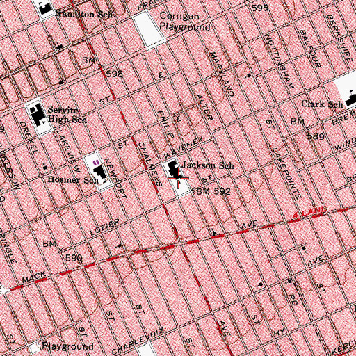 Topographic Map of Ronald McNair Technical Middle School, MI