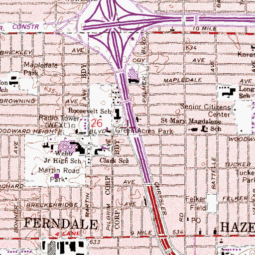 Topographic Map of Roosevelt Early Childhood Center, MI