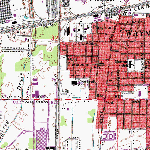 Topographic Map of Roosevelt-McGrath Elementary School, MI