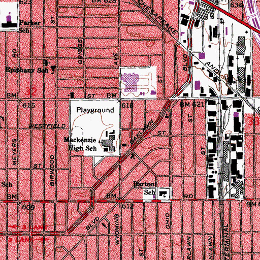 Topographic Map of Rosa Parks Academy, MI