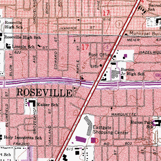 Topographic Map of Roseville Church of Christ, MI