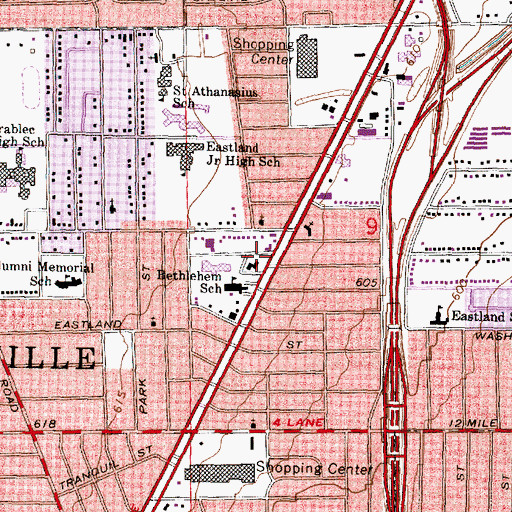Topographic Map of Roseville Police Department, MI