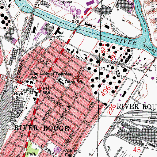 Topographic Map of Rouge Free Will Baptist Church, MI