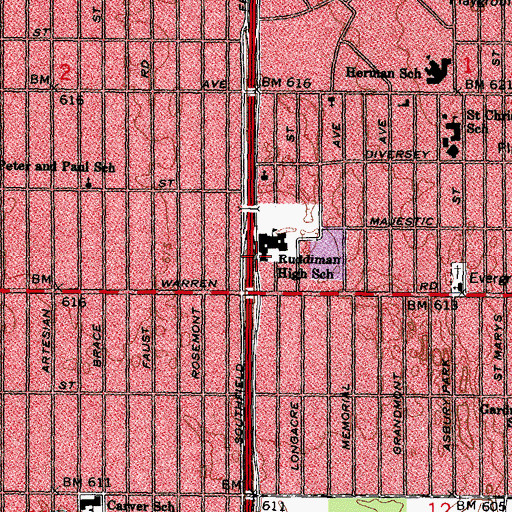 Topographic Map of Ruddiman Middle School, MI