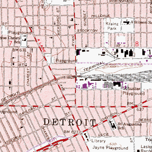 Topographic Map of Ryan Correctional Facility School, MI