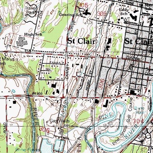 Topographic Map of Saint Clair Landing Shopping Center, MI