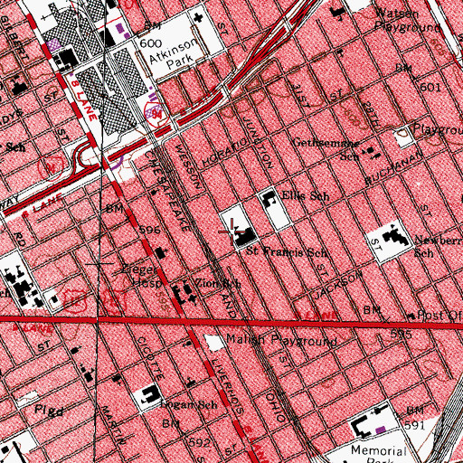 Topographic Map of Saint Francis D'Assisi Hall, MI