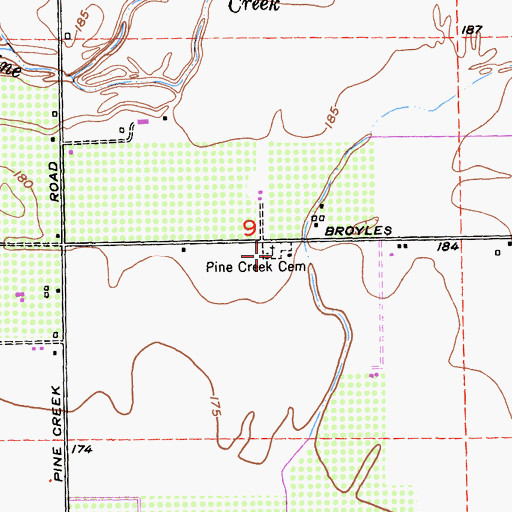 Topographic Map of Pine Creek Cemetery, CA
