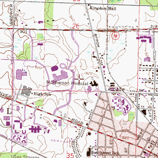 Topographic Map of Howell Pediatrics, MI