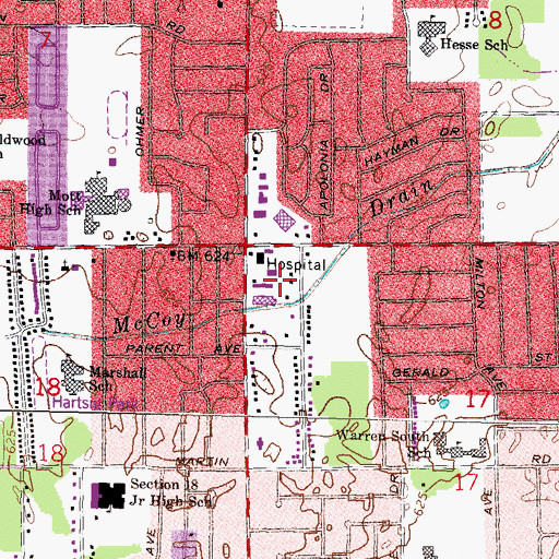 Topographic Map of Hutzel Warren Center, MI