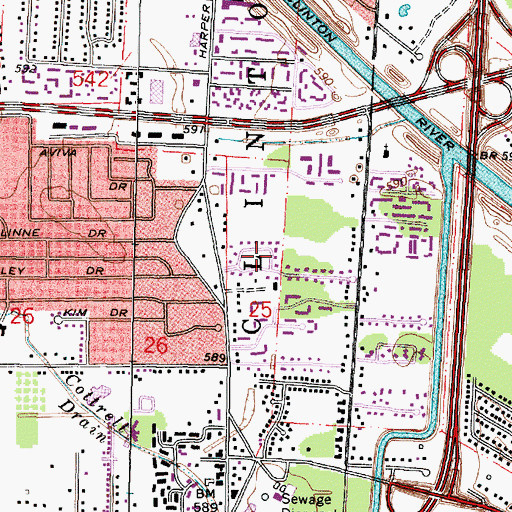 Topographic Map of Ingleside Center Shopping Center, MI