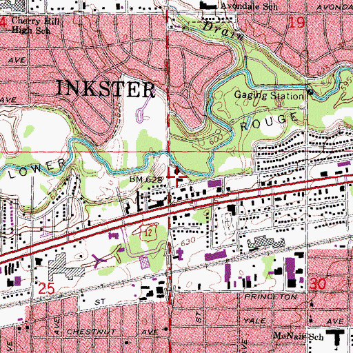 Topographic Map of Inkster City Hall, MI