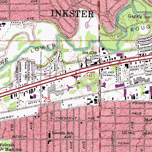 Topographic Map of Inkster Fire Department, MI