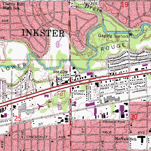 Topographic Map of Inkster Library, MI