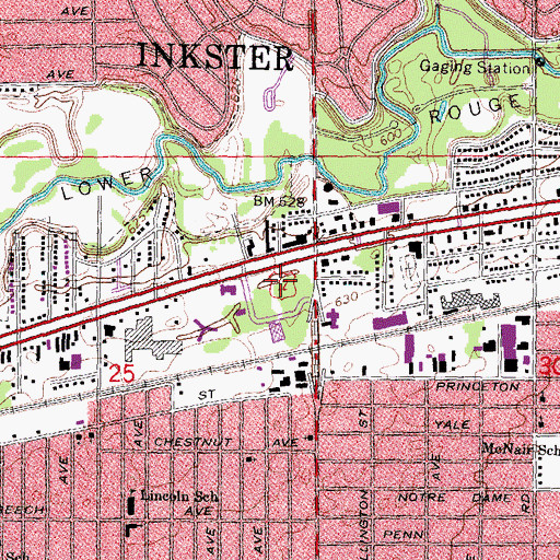 Topographic Map of Inkster Town Center Shopping Center, MI