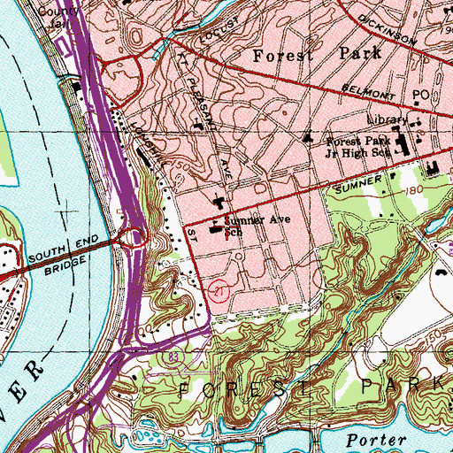 Topographic Map of Sumner Avenue School Library Media Center, MA