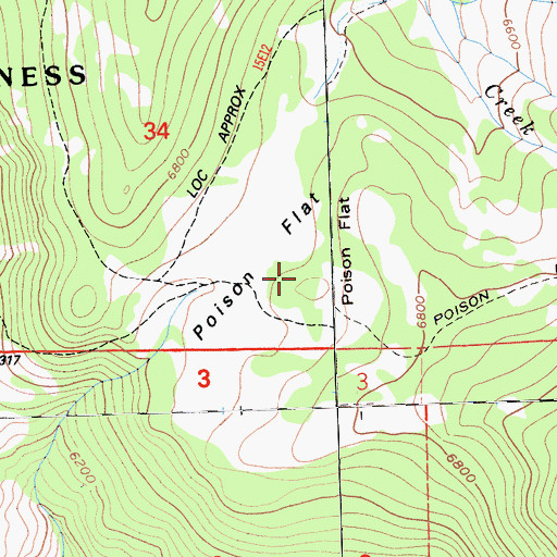 Topographic Map of Poison Flat, CA