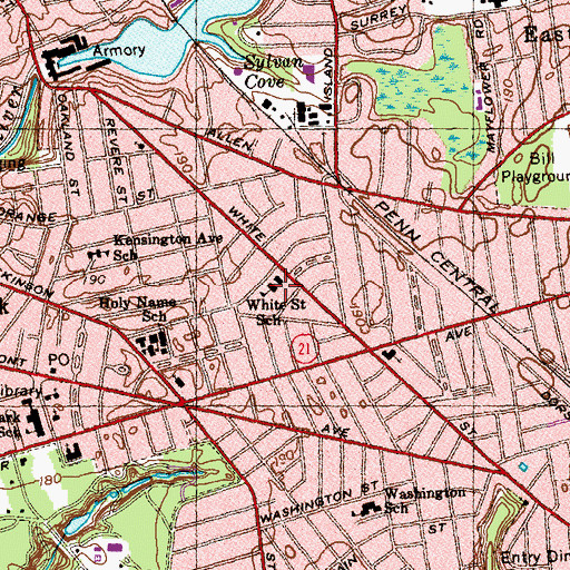Topographic Map of White Street School Library Media Center, MA
