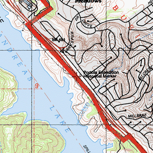 Topographic Map of Portola Expedition Historical Marker, CA