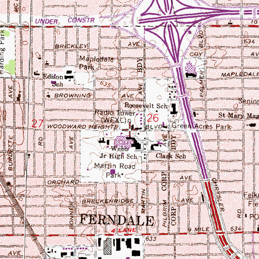 Topographic Map of Jardon Vocational School, MI