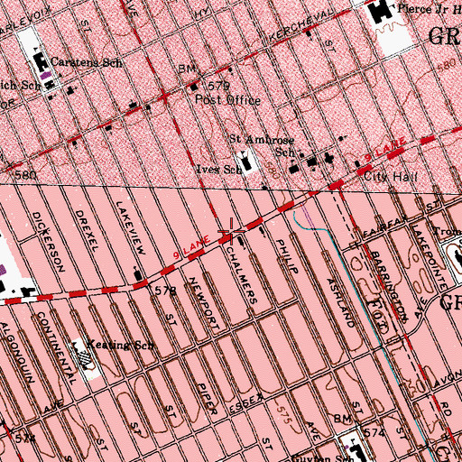 Topographic Map of Jefferson Avenue Church, MI