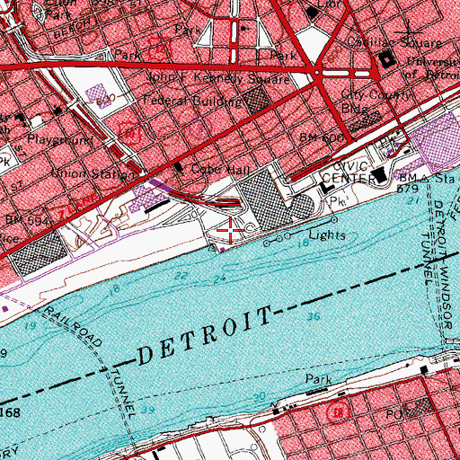 Topographic Map of Joe Louis Arena Station, MI