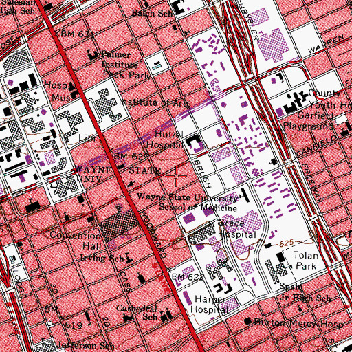 Topographic Map of John D Dingell Veterans Affairs Medical Center, MI