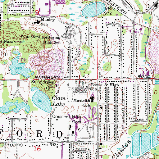 Topographic Map of John D Pierce Middle School, MI