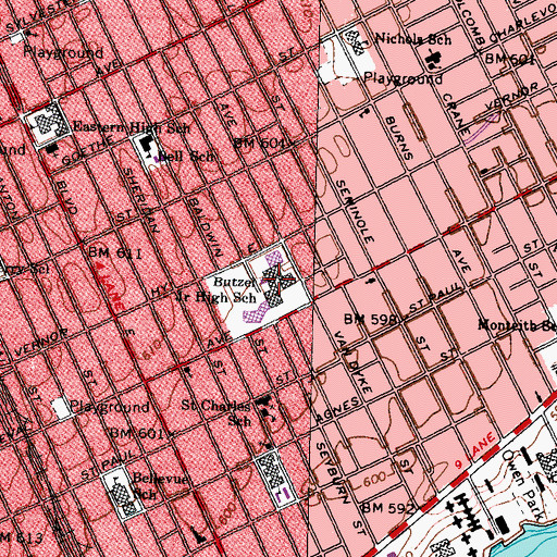 Topographic Map of John F Gray Library, MI