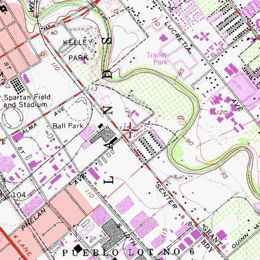 Topographic Map of Pueblo Lands of San Jose, CA