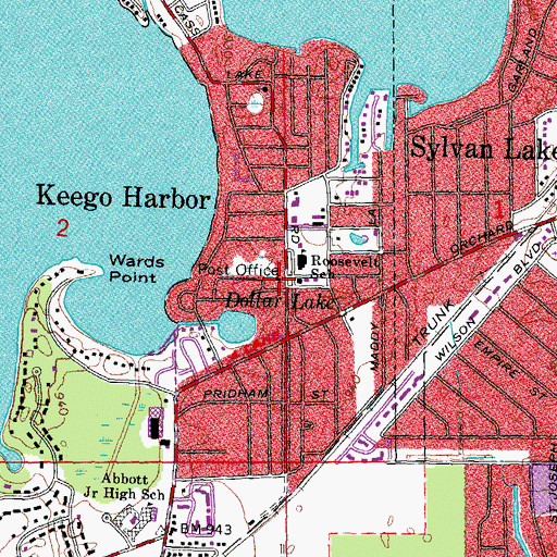 Topographic Map of Keego Harbor Post Office, MI