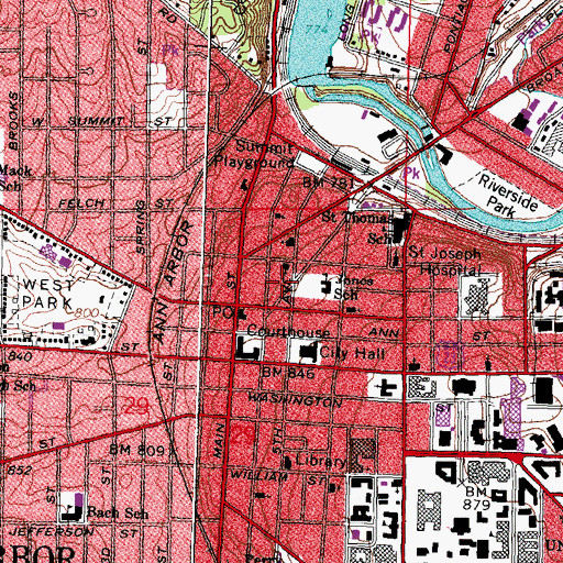 Topographic Map of Kerrytown Shops Shopping Center, MI