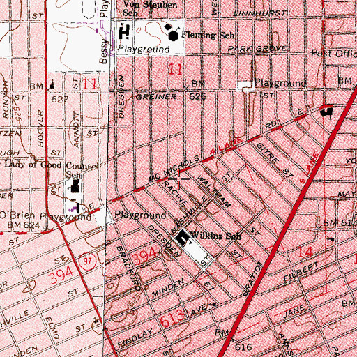 Topographic Map of King's Highway Missionary Baptist Church, MI