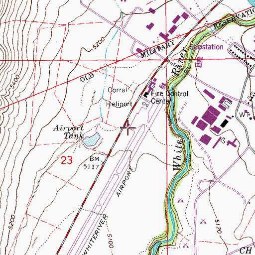 Topographic Map of Whiteriver Airport, AZ