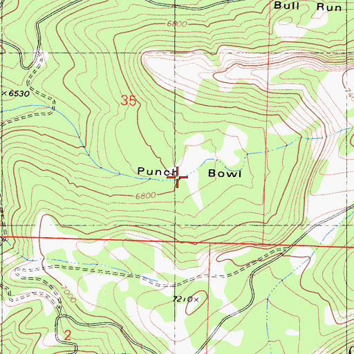 Topographic Map of Punch Bowl, CA