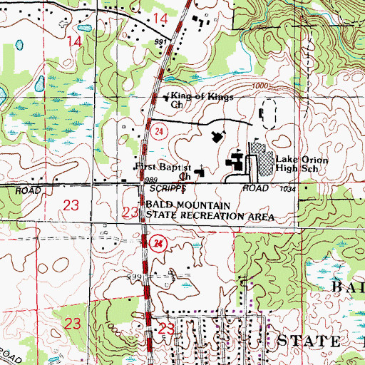 Topographic Map of Lake Orion Community High School, MI