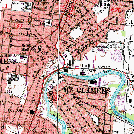 Topographic Map of L'Anse Creuse Adult Education School, MI