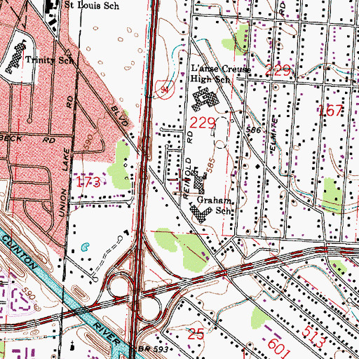 Topographic Map of L'Anse Creuse Middle School Central, MI