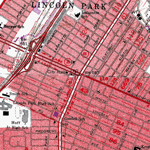 Topographic Map of Lincoln Park Chamber of Commerce, MI