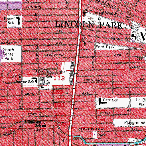 Topographic Map of Lincoln Park Plaza Shopping Center, MI
